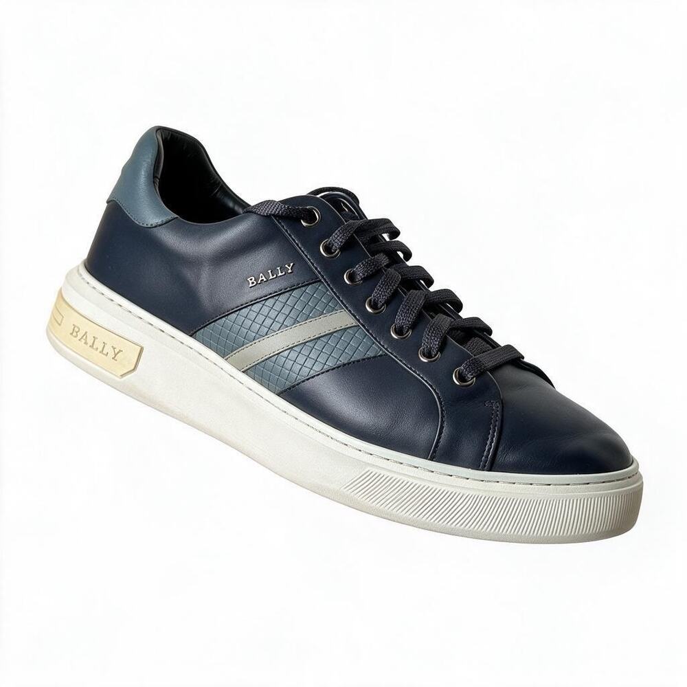 Bally Marcus Men Authentic Leather Navy Blue Lace Up Sneaker Size 12